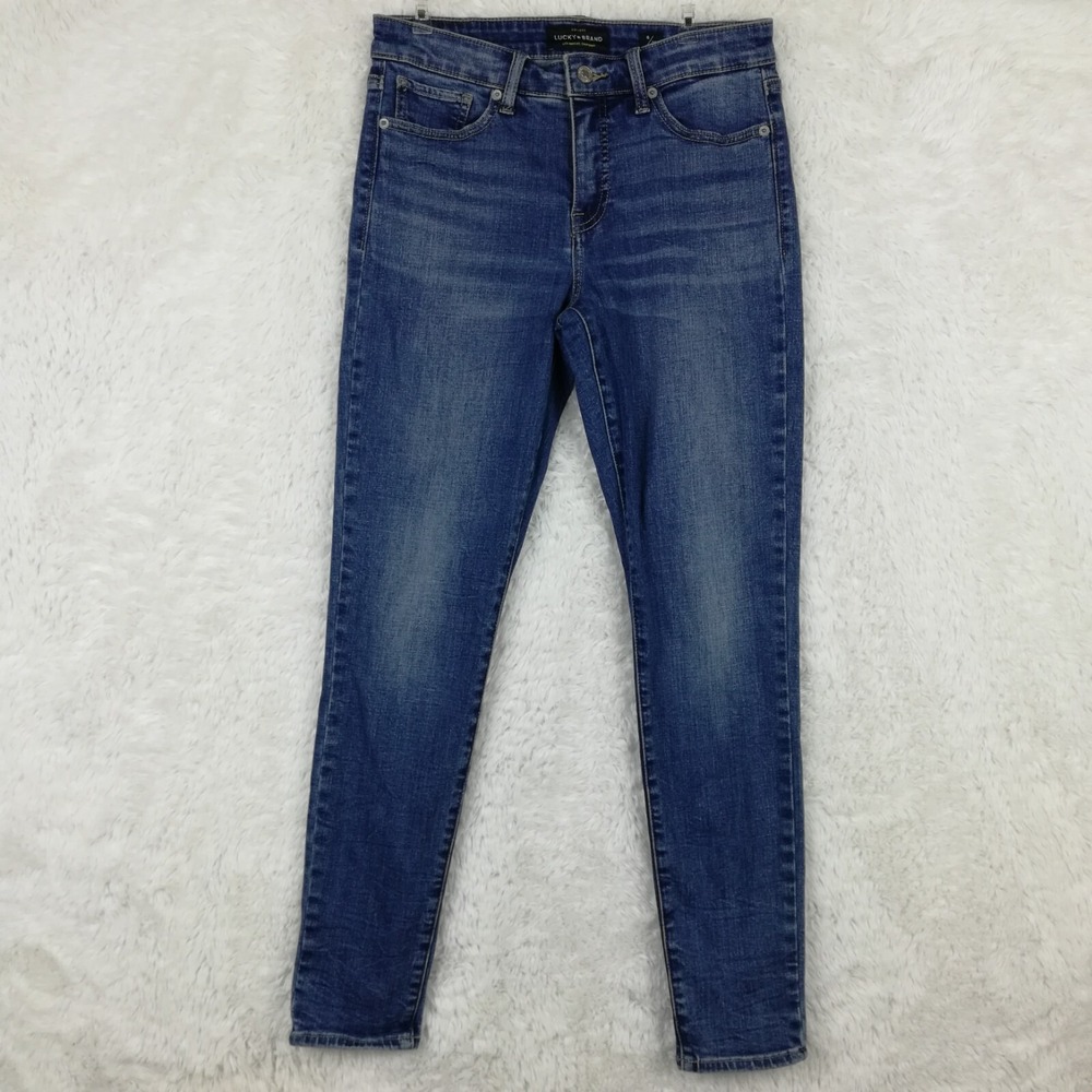 Lucky Brand Jeans Womens Skinny Ava Blue Denim Medium Wash Whiskered Stretch 6
